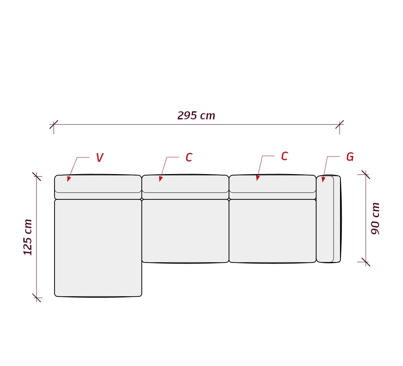 MEBELIONER Диван DUO модули VCCG размер 295х92х72