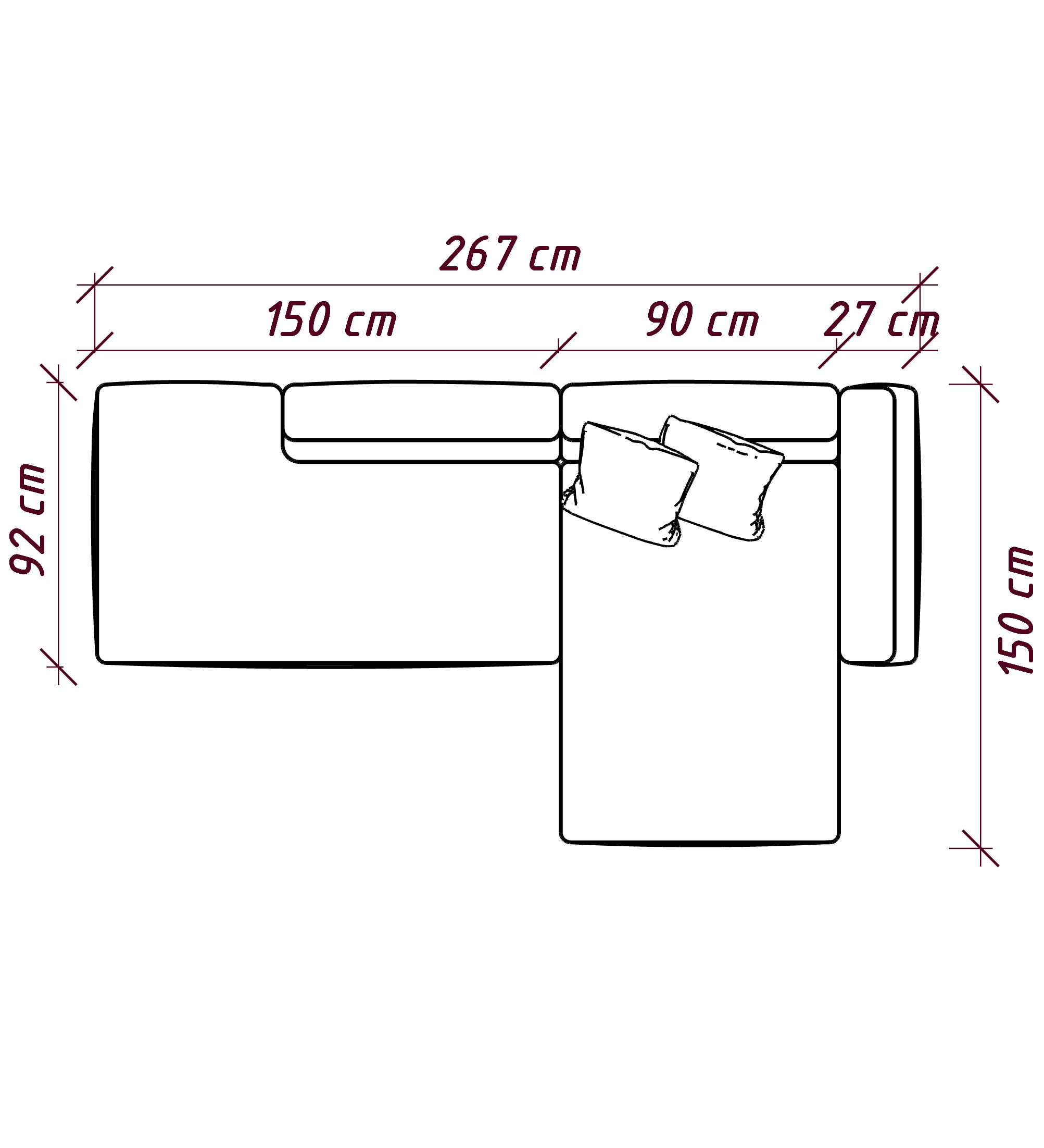 MEBELIONER Диван DUO модули ADG размер 267х150х72