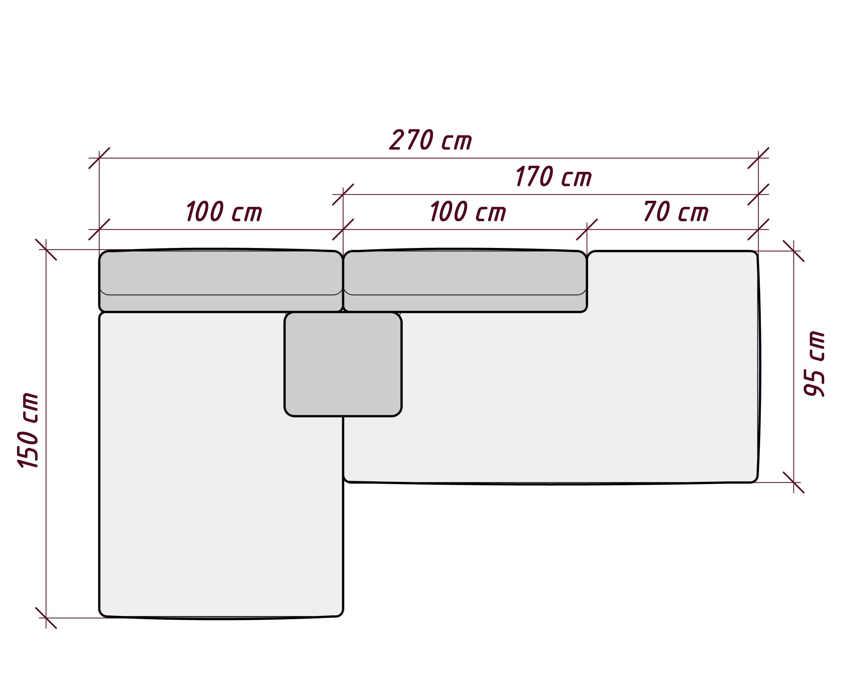 MEBELIONER Диван DUO модули DBQ размер 270х152х72