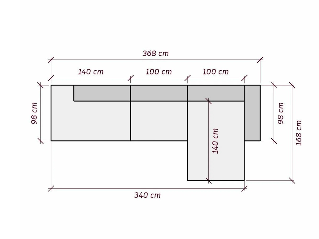 MEBELIONER Диван TREND размер L 368x168x72 см