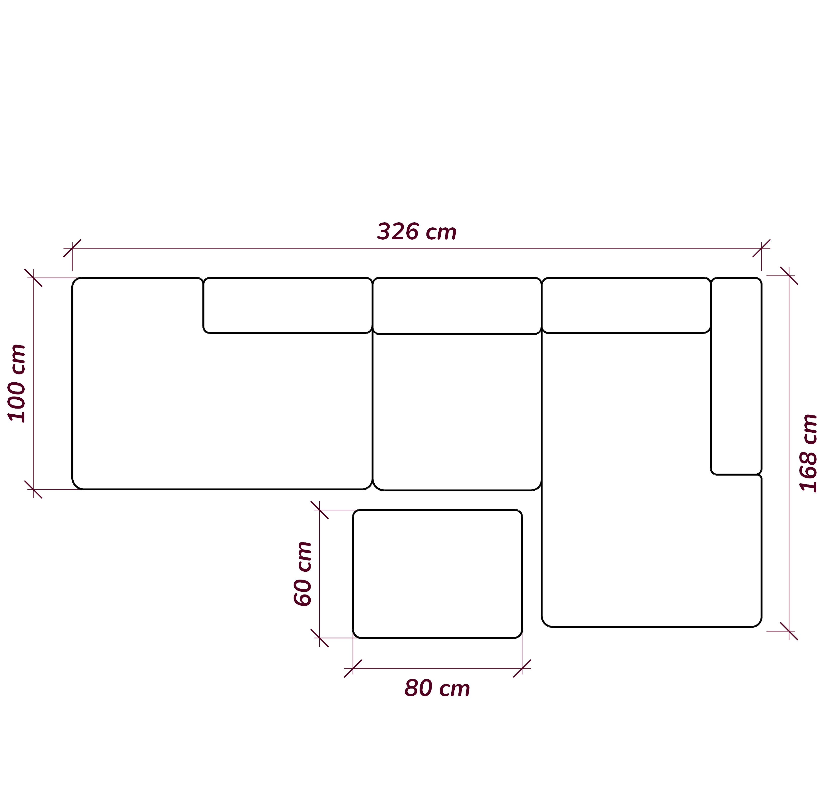 MEBELIONER Диван ONE модули L 326 размер 325х168х76