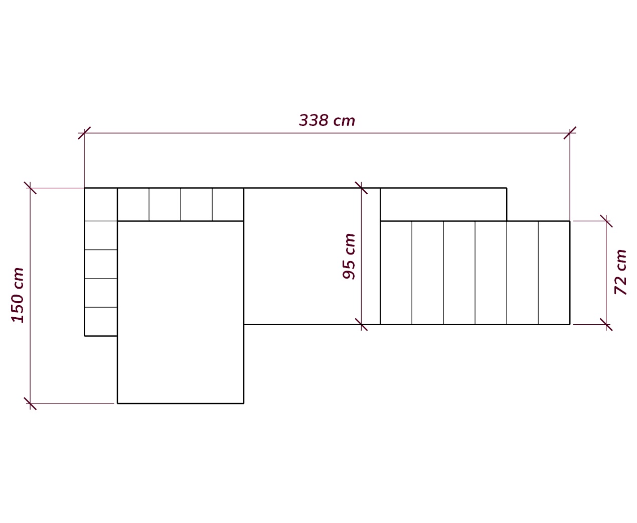 MEBELIONER Модульный диван NOVA размер R 338х150х74