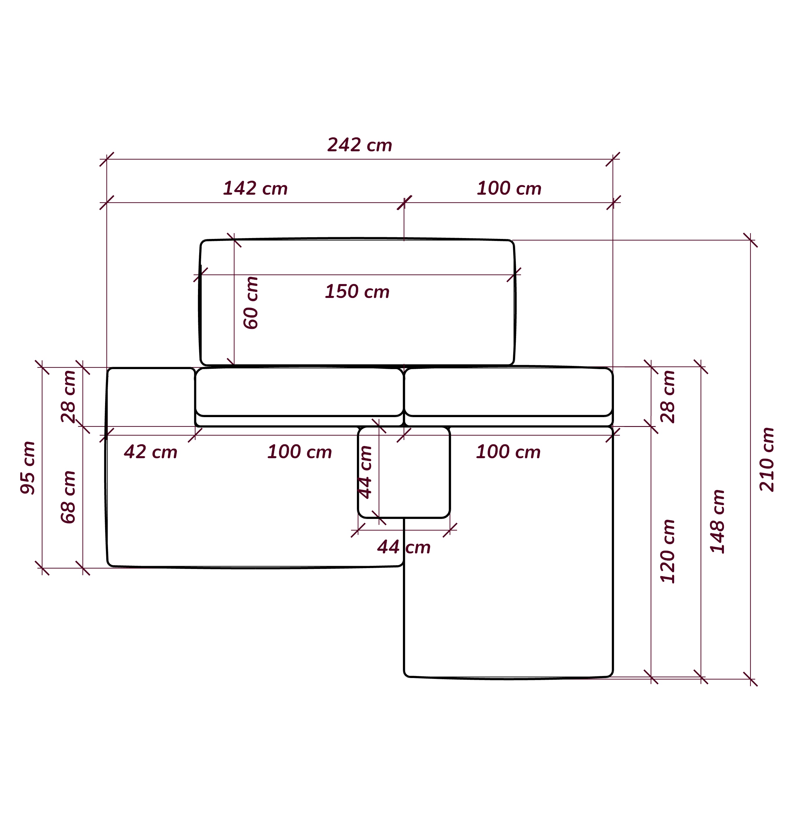 MEBELIONER Диван DUO модули DQAN размер 242х210х72