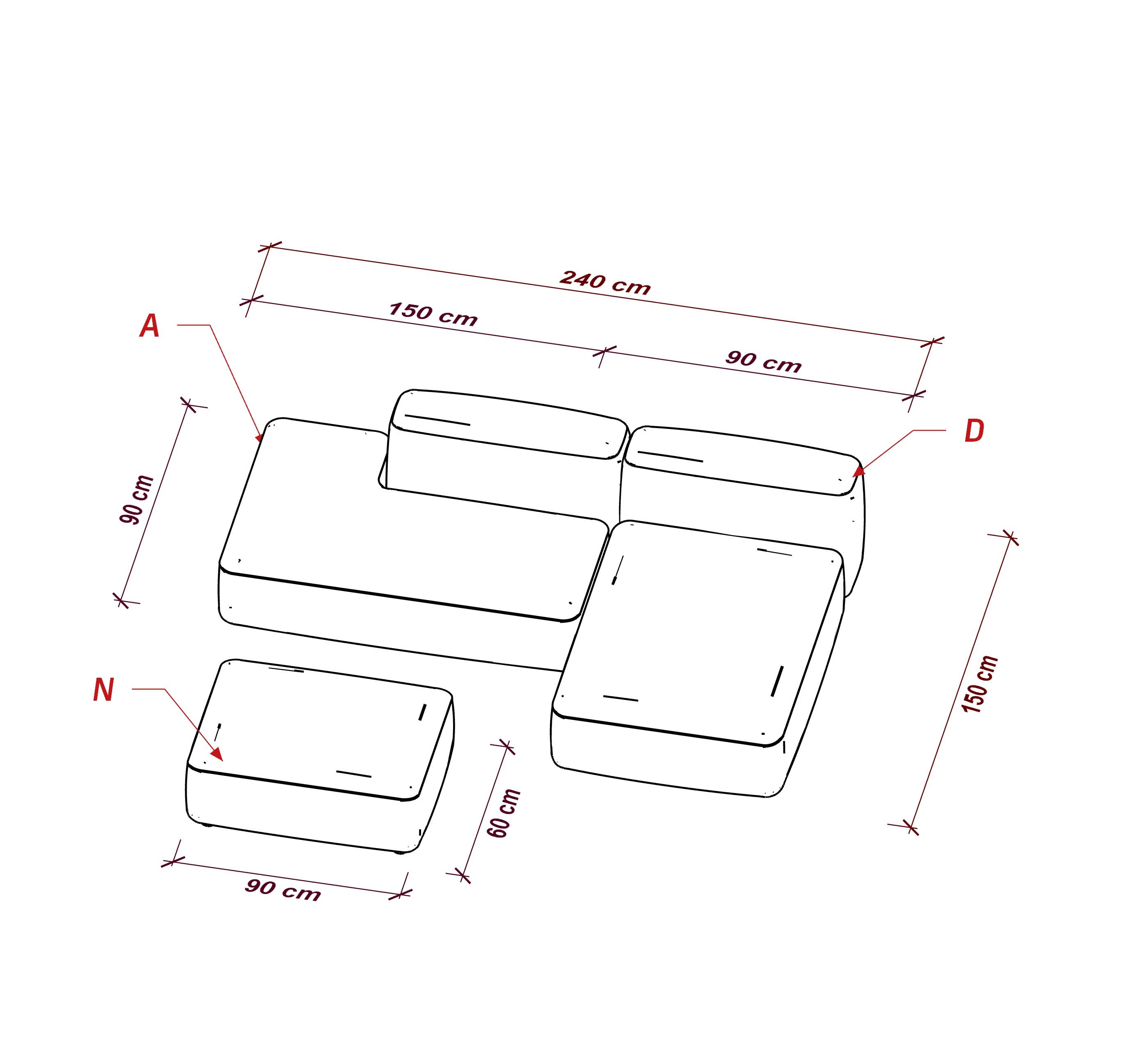 MEBELIONER Диван DUO модули ADN.240 размер 300х150х72