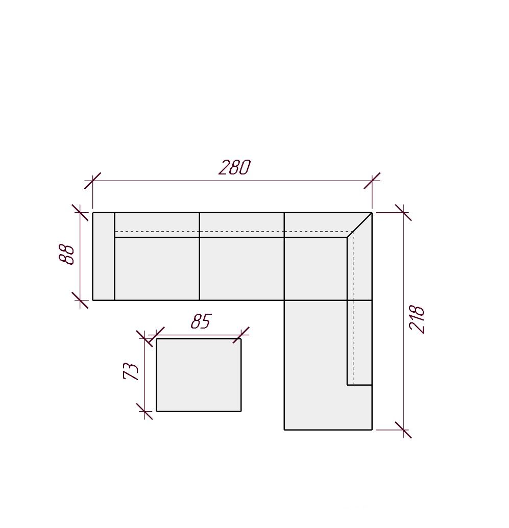 MEBELIONER Диван FORTIS R 280х218х74 угловой нераскладной