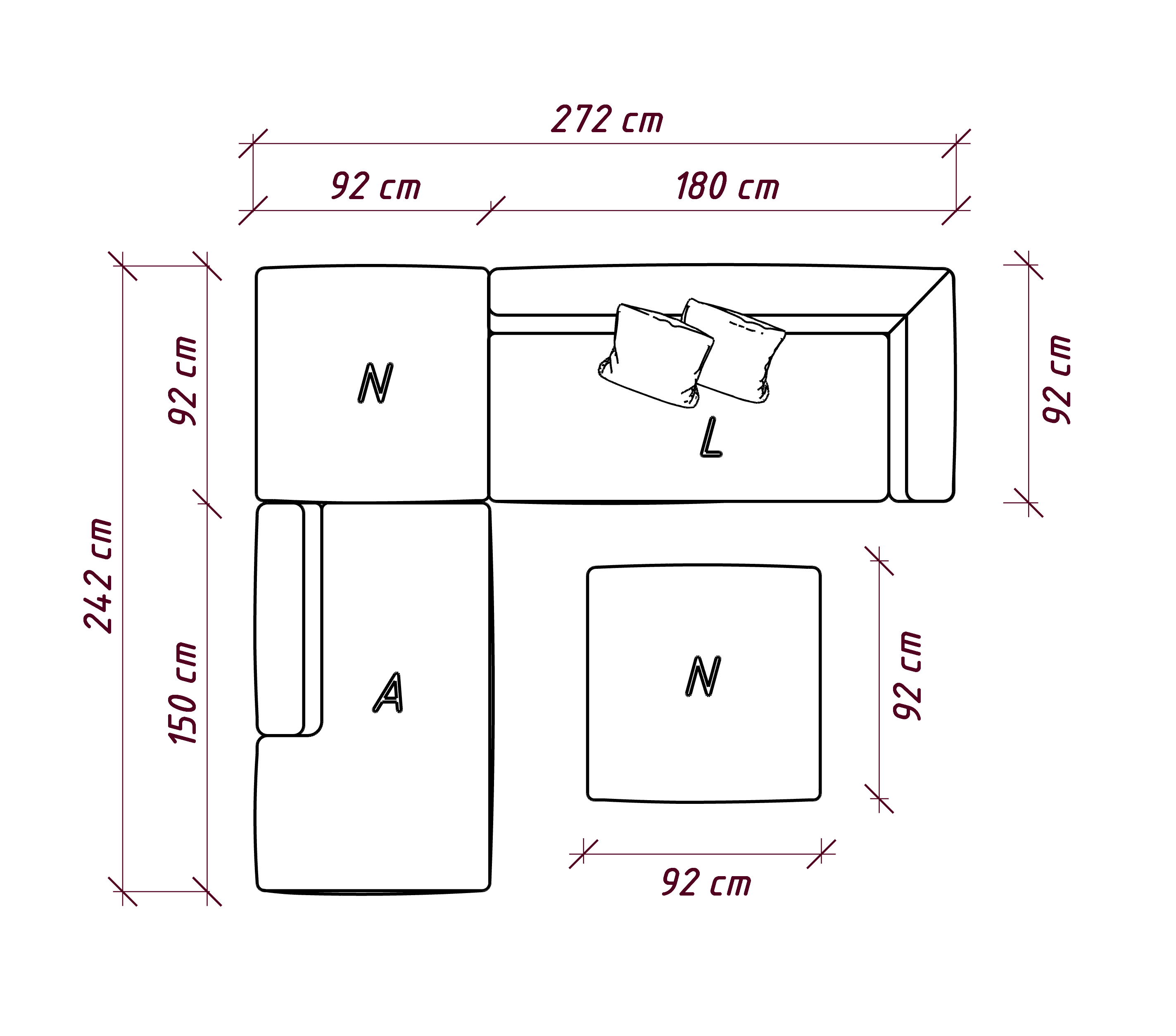 MEBELIONER Диван DUO модули ANLN размер 272х242х72
