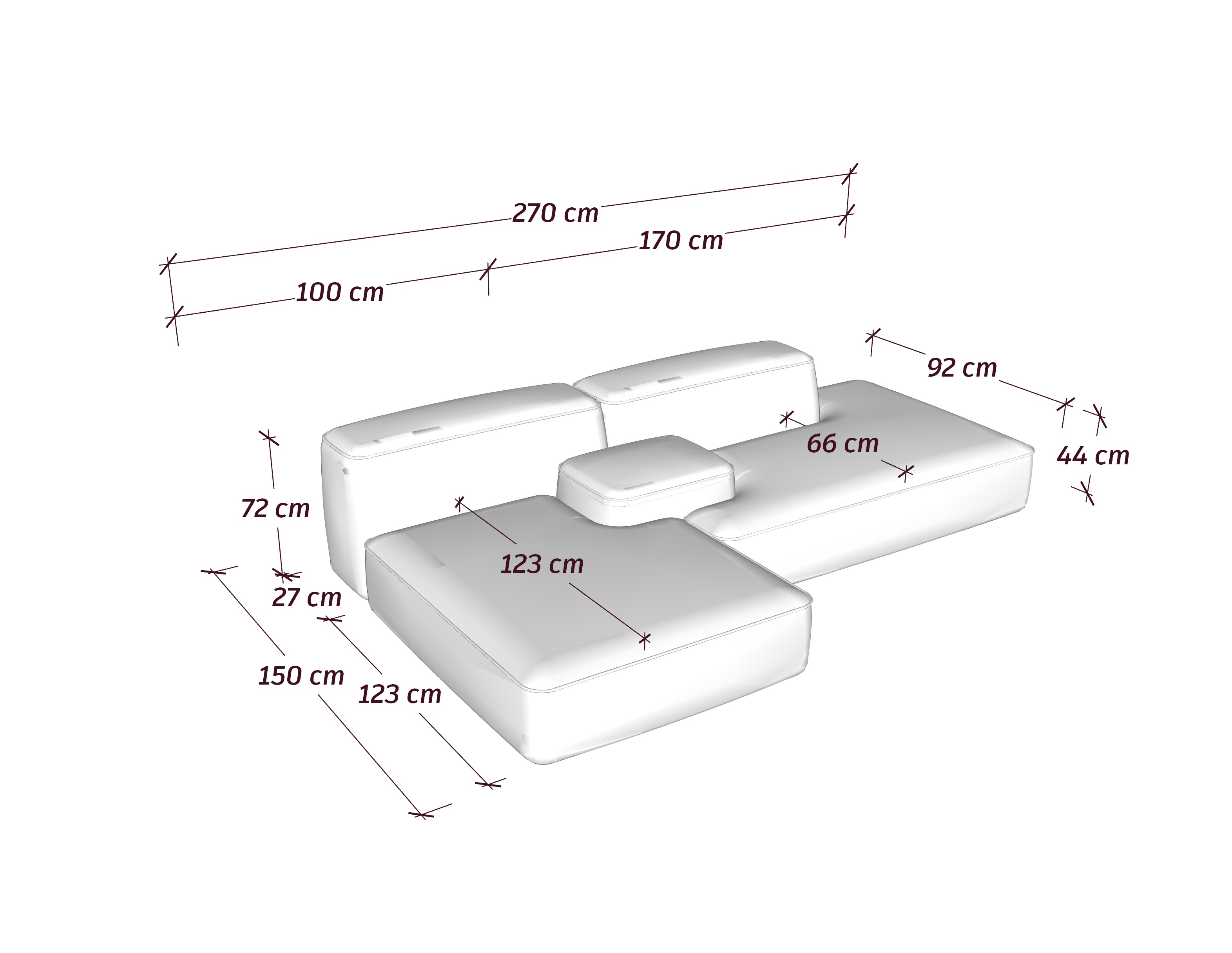 MEBELIONER Диван DUO модули DBQ размер 270х152х72