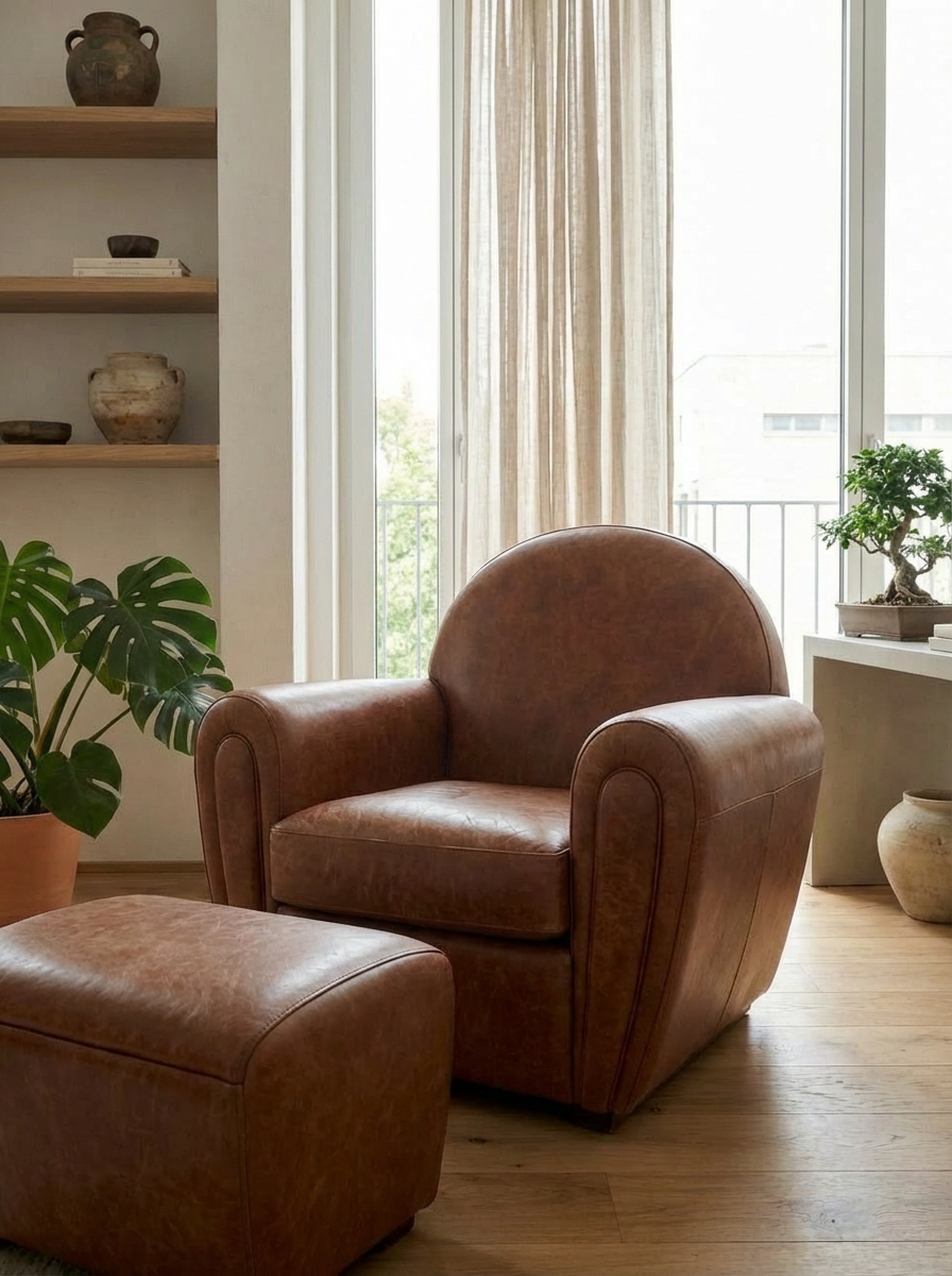 Кресло SABA c пуфом размер 95х90х99 натуральная кожа