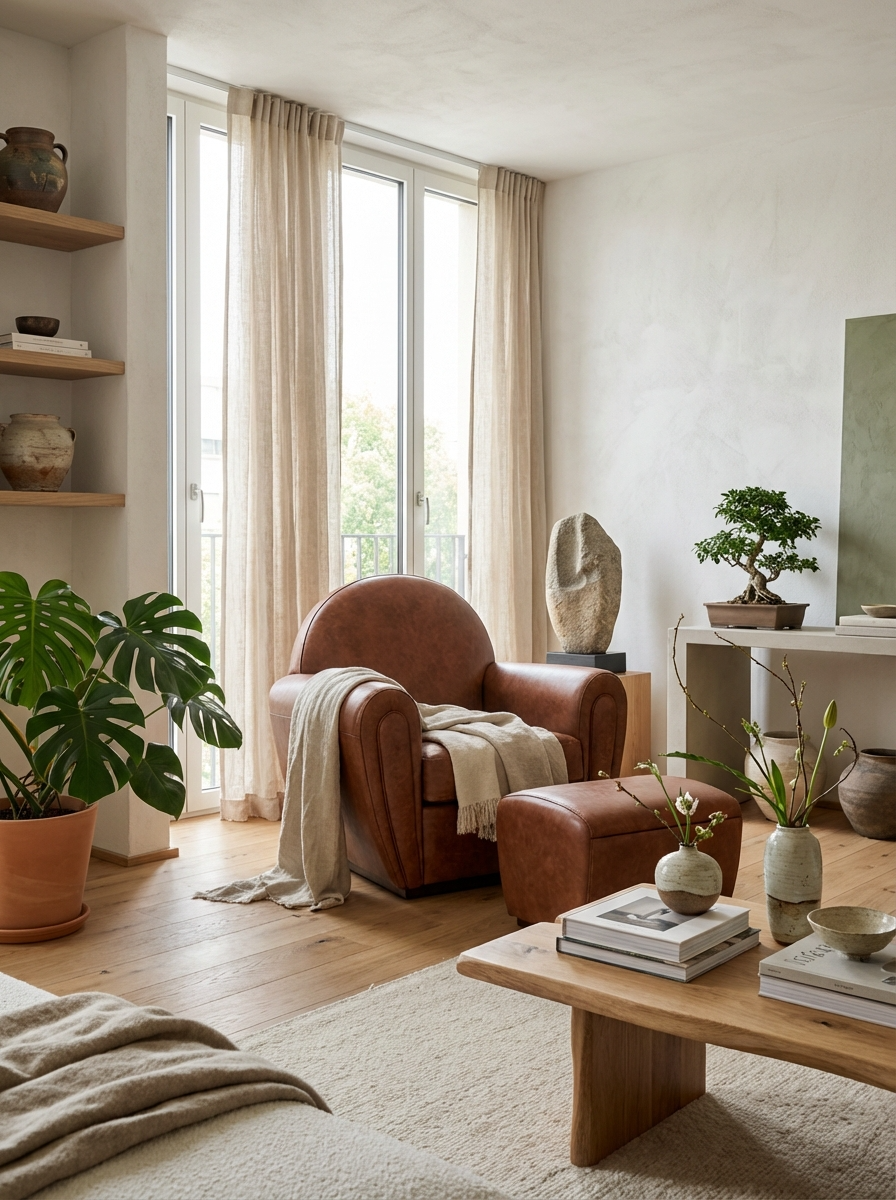 Кресло SABA c пуфом размер 95х90х99 натуральная кожа