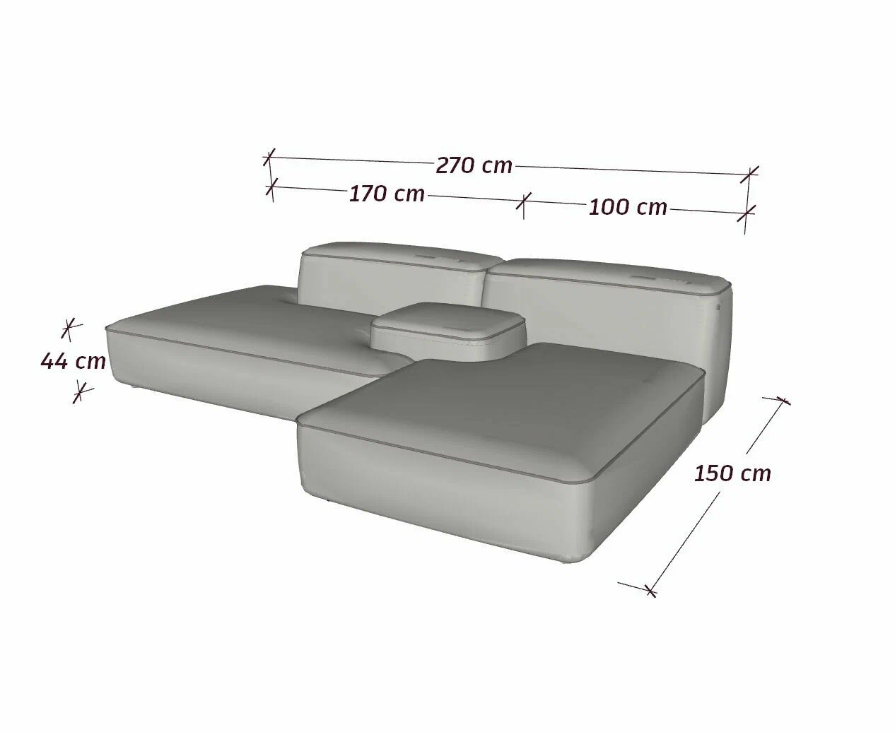 MEBELIONER Диван DUO модули AQD размер 270х150х72