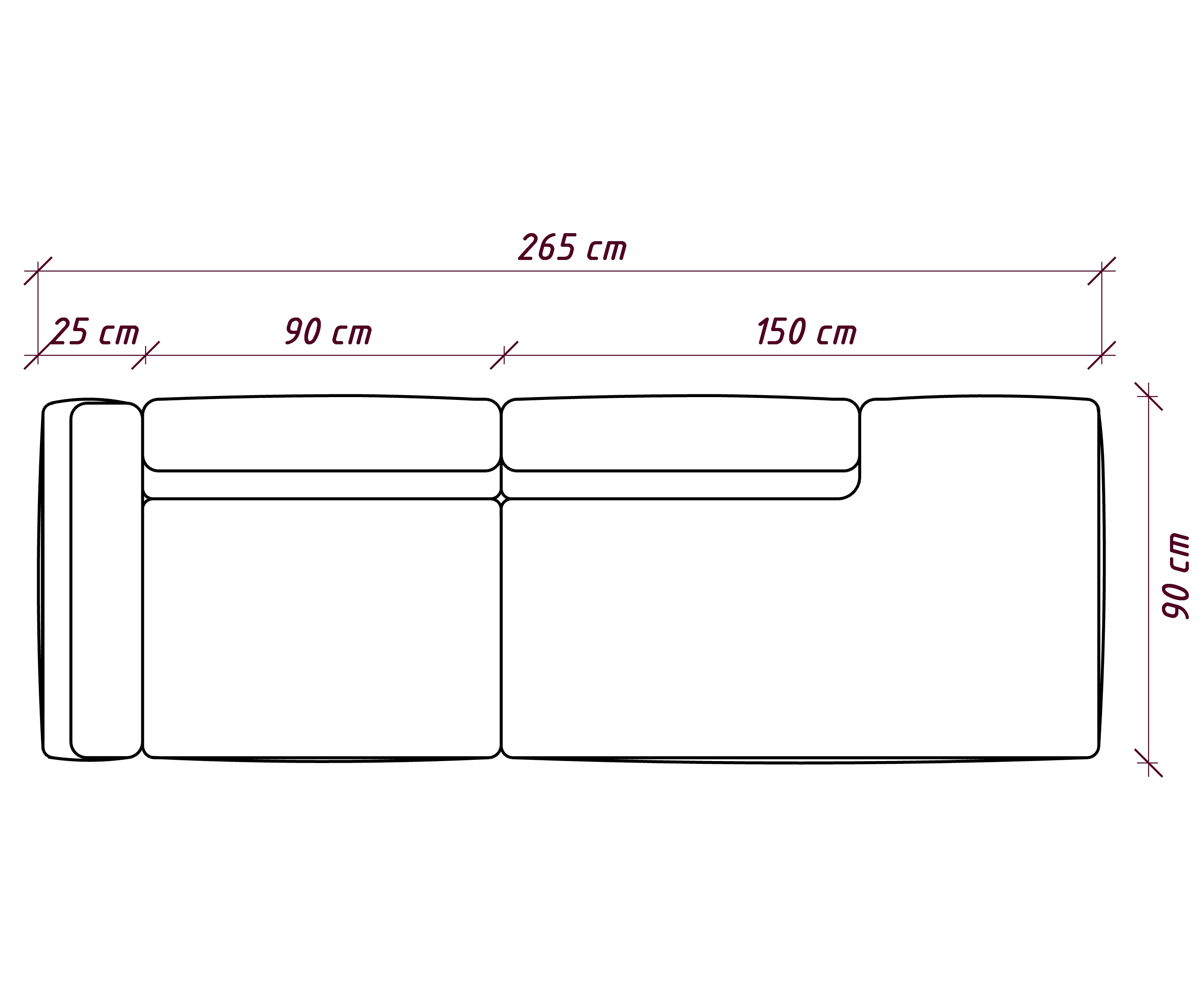 MEBELIONER Диван DUO модули GCB размер 265х90х72