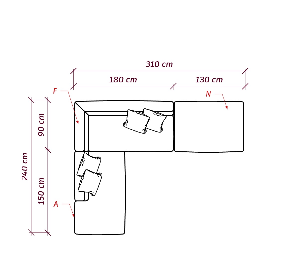 MEBELIONER Диван DUO модули AFN размер 310х240х72