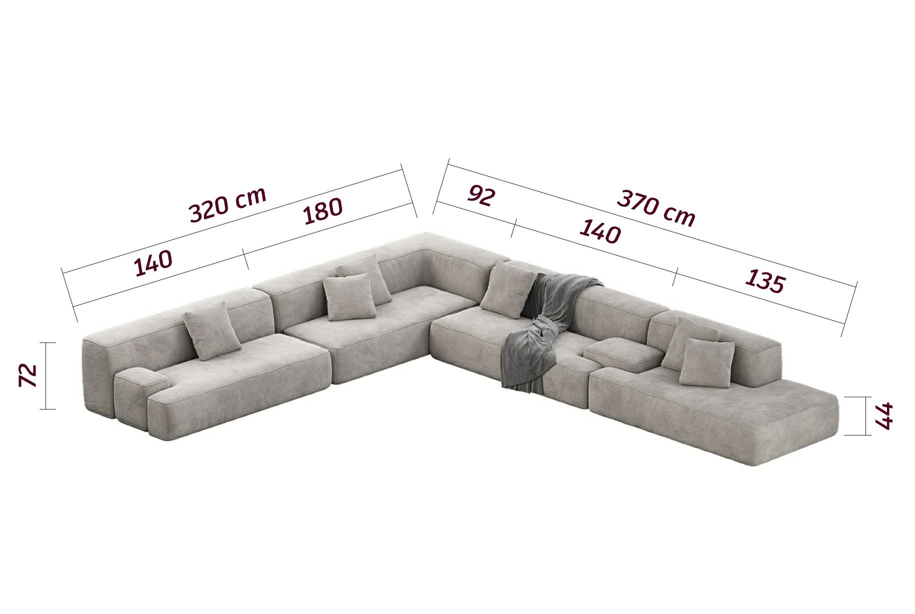 MEBELIONER Диван DUO модули QELEQB размер 320х370х72