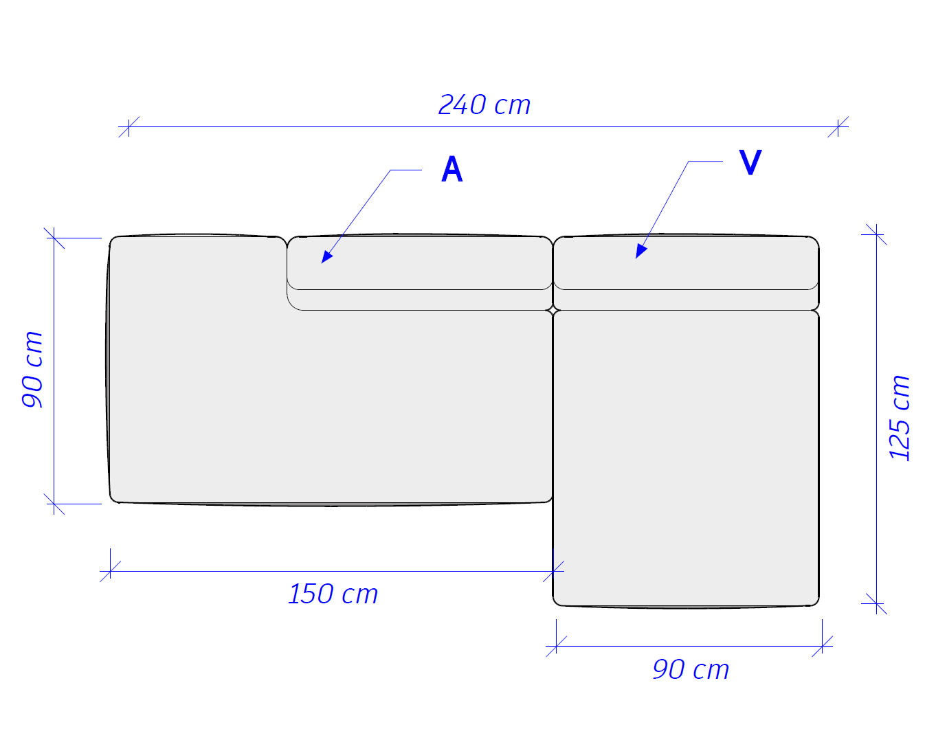 MEBELIONER Диван DUO модули AD размер 240х150х72