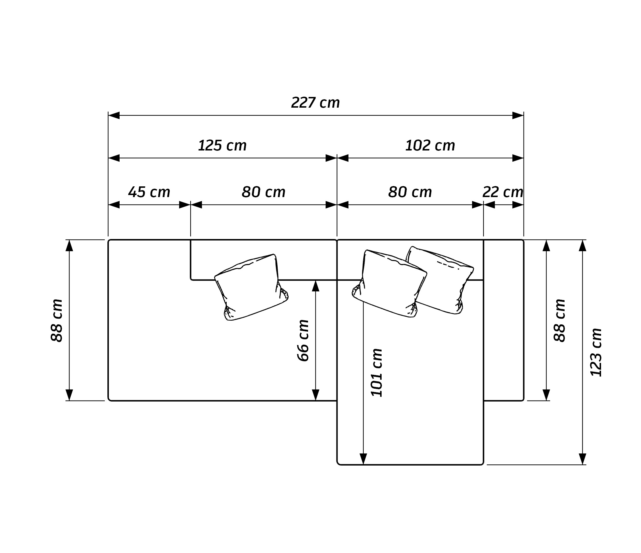 MEBELIONER Диван NEO размер L 227х123х72