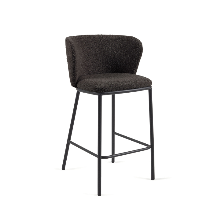 Полубарный стул Ciselia из черной ткани букле и металла 65 см