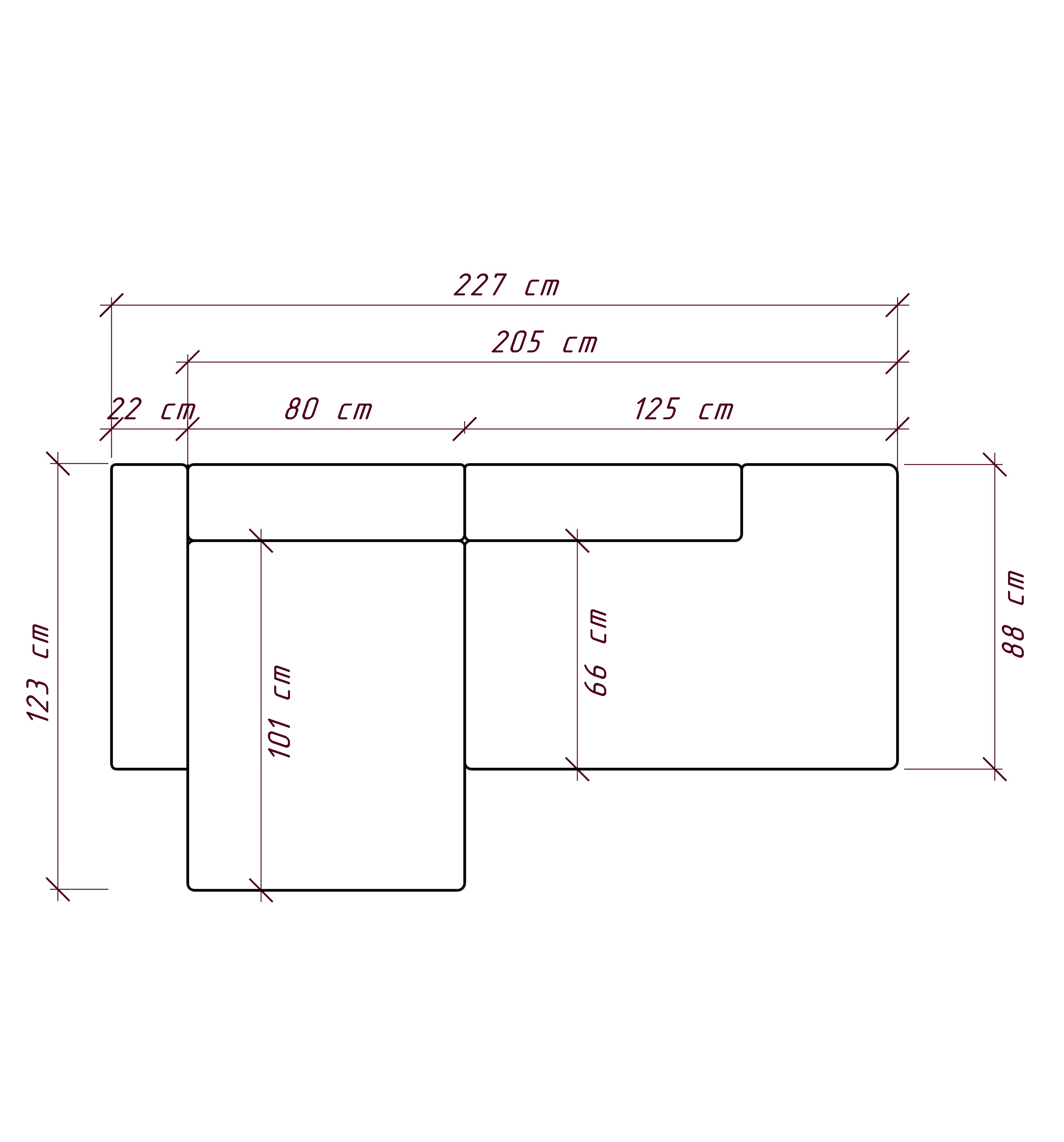 MEBELIONER Диван NEO размер R 227х123х72