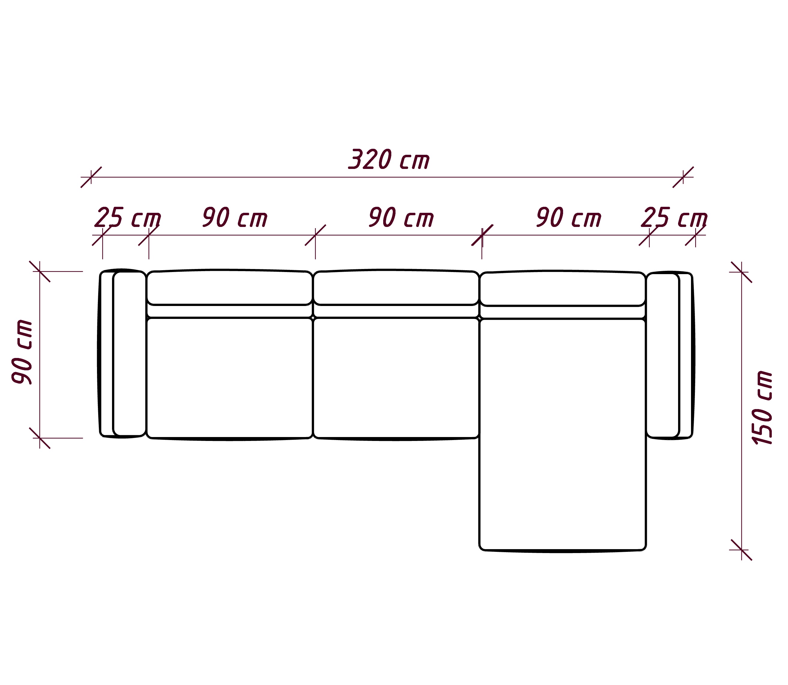 MEBELIONER Диван DUO модули GCCDG размер 320х150х72