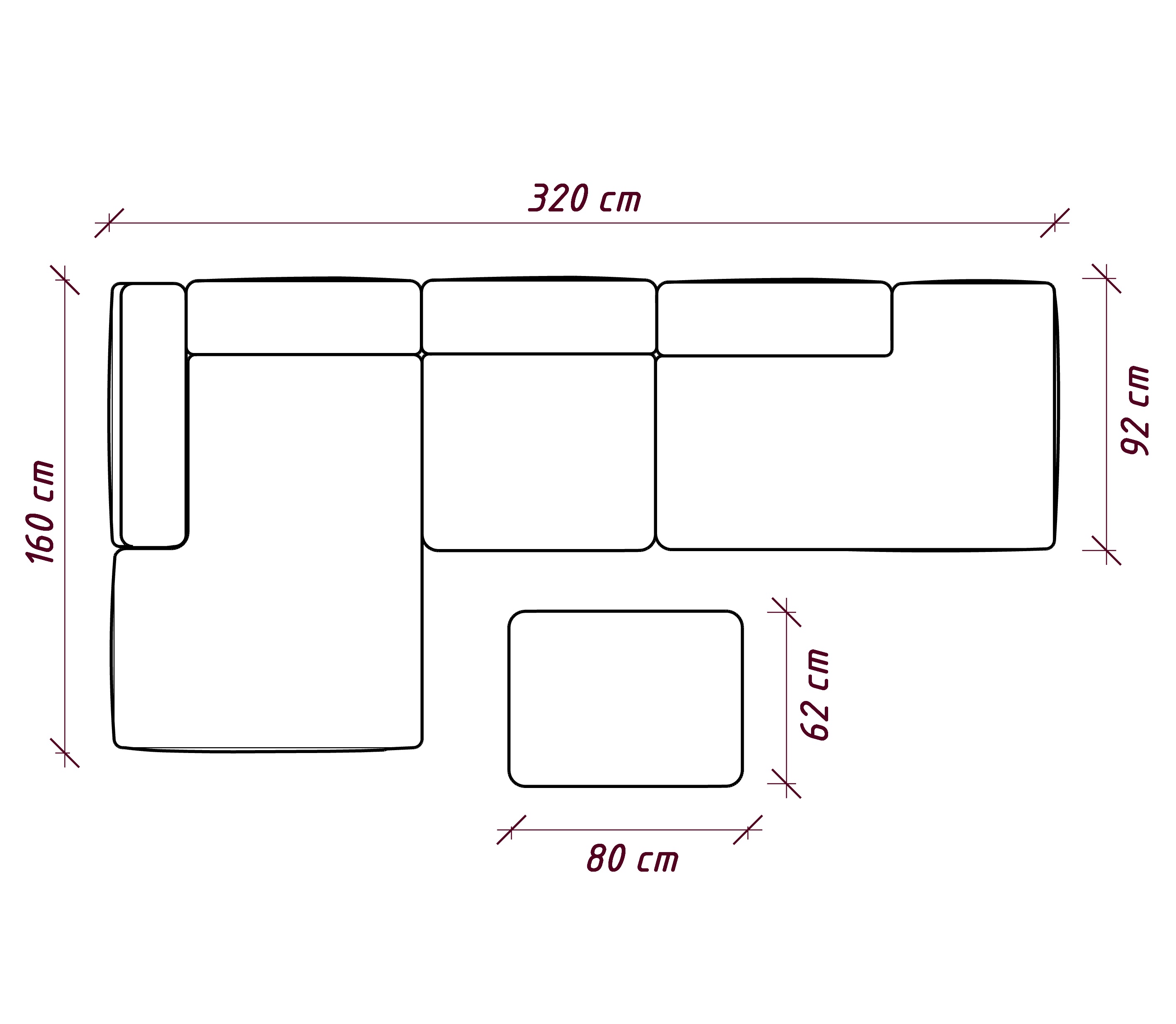 MEBELIONER Диван KLO размер R 320х160х78 + пуф 90x65