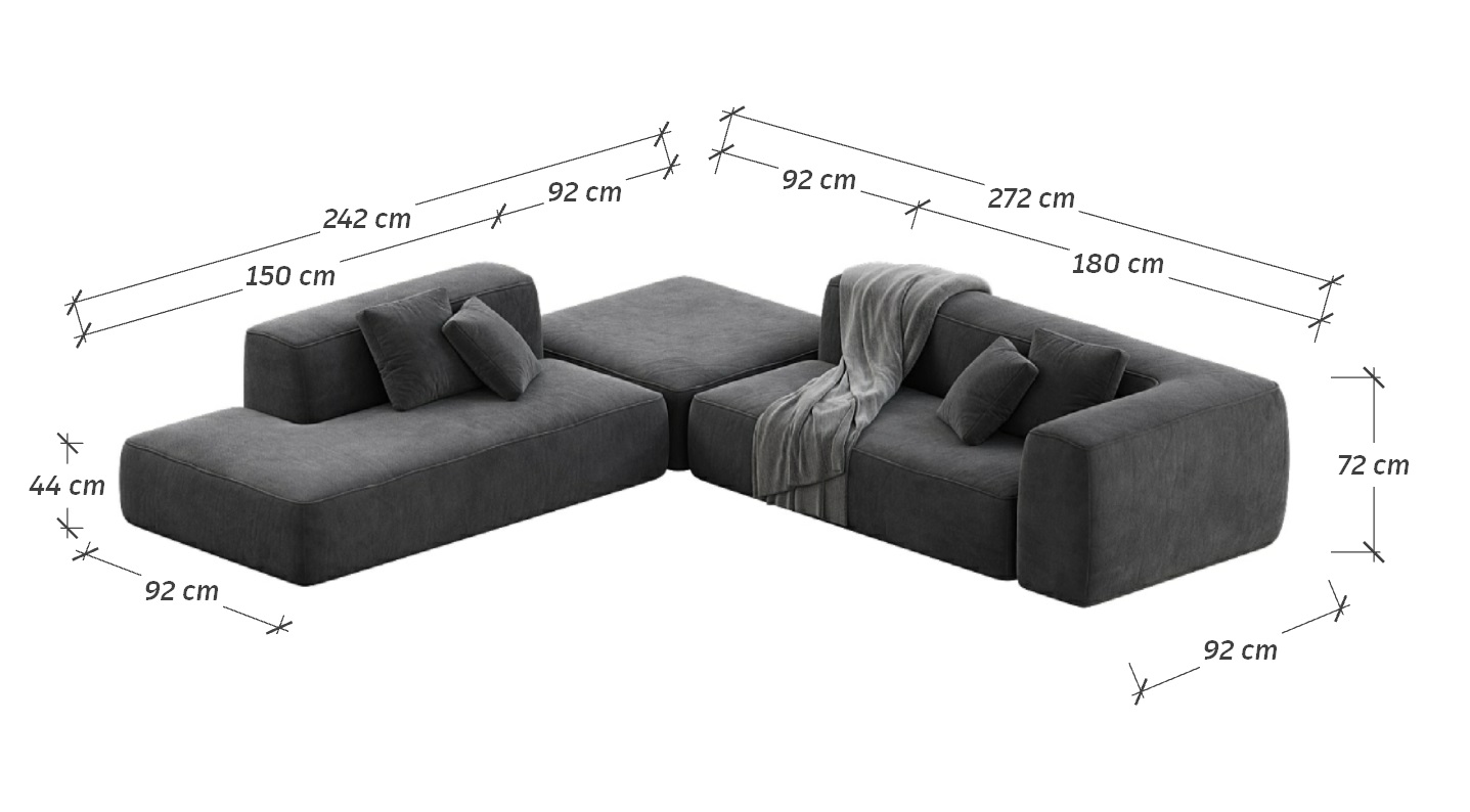 MEBELIONER Диван DUO модули ANL размер 272х242х72