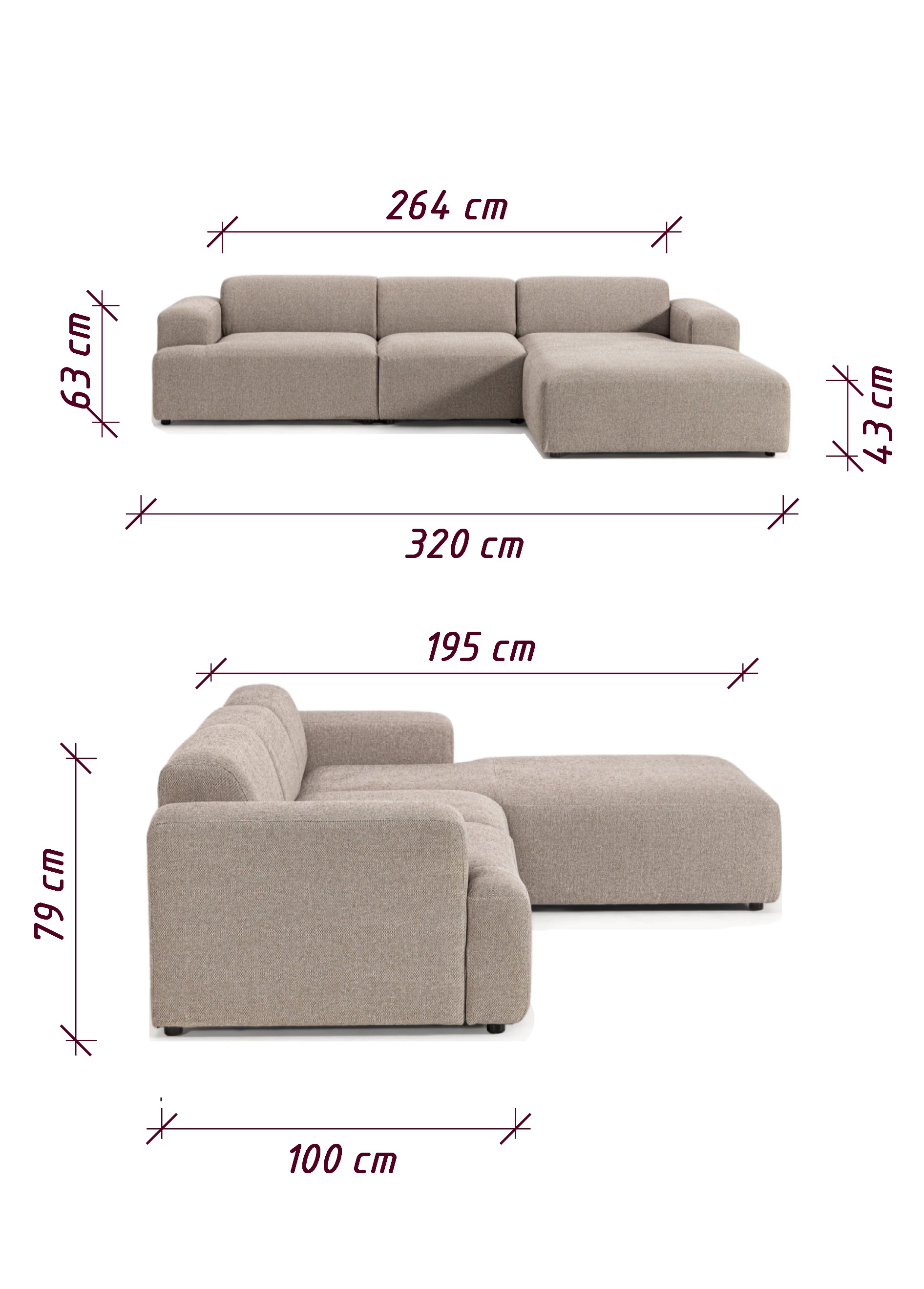 MEBELIONER Диван CONCEPT размер L 320х195х75