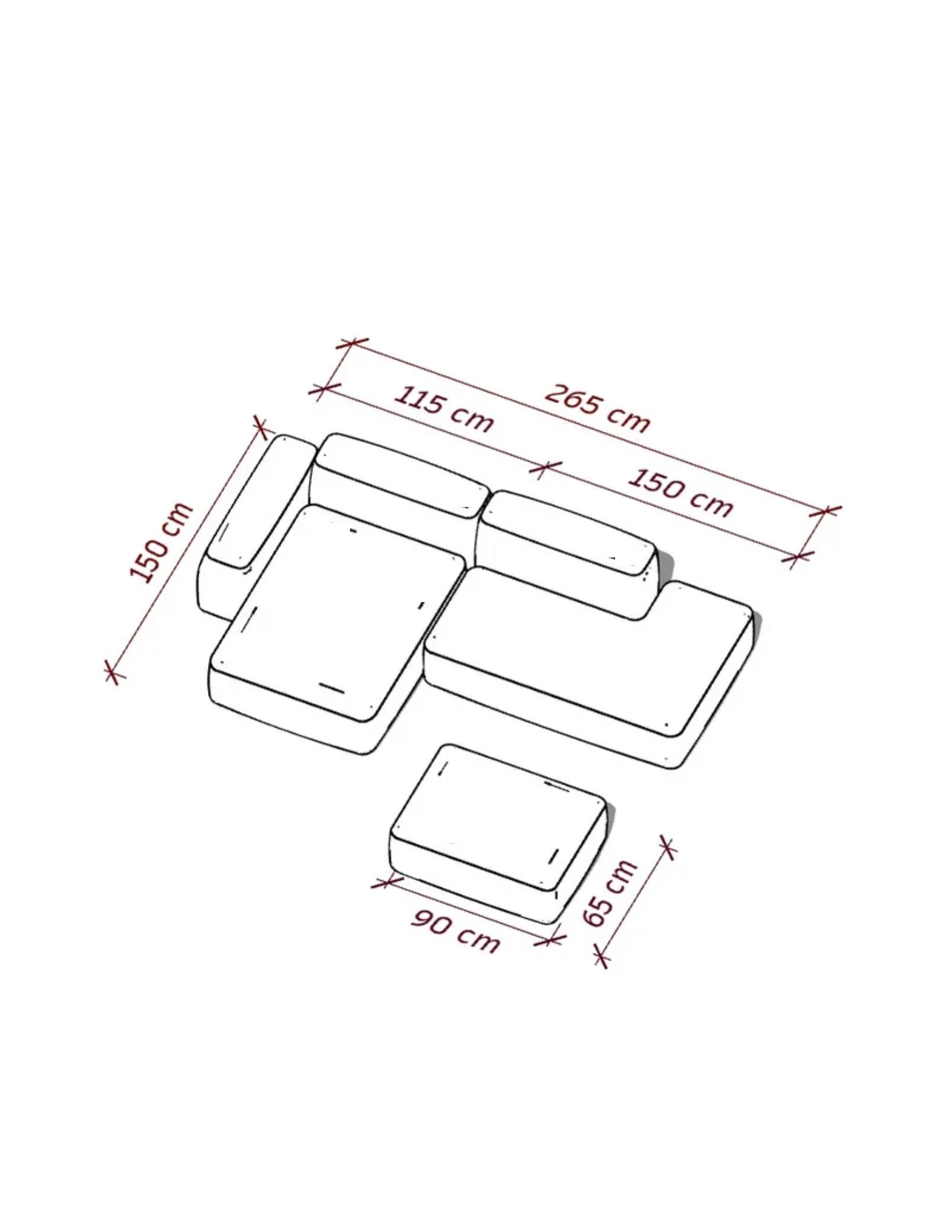 MEBELIONER Диван DUO модули GDBN размер 265х150х72