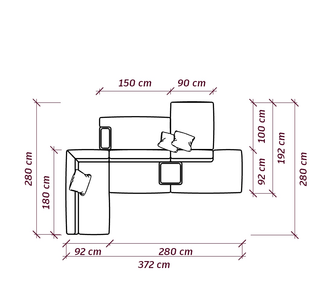 MEBELIONER Диван DUO модули LEQBNO размер 372х280х72