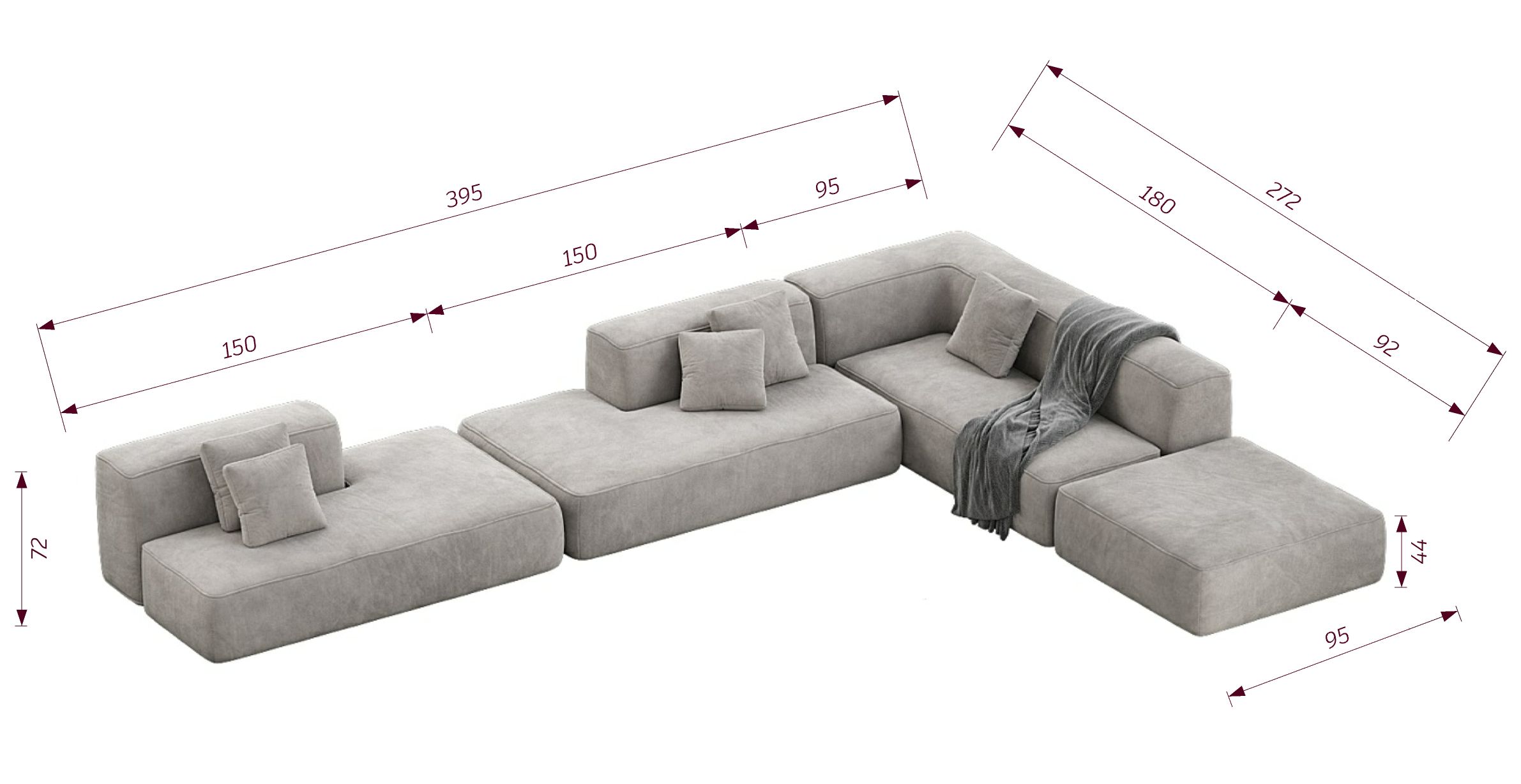 MEBELIONER Диван DUO модули ABFN размер 395х272х72