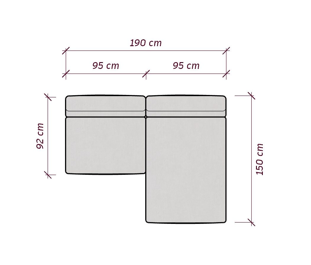 MEBELIONER Диван DUO модули CD размер 192х150х72
