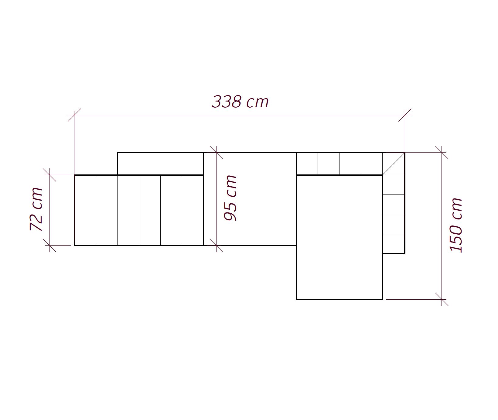 MEBELIONER Модульный диван NOVA размер 338х150х74