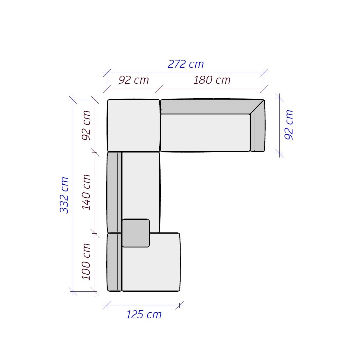 MEBELIONER Диван DUO модули VQENL размер 332х272х72