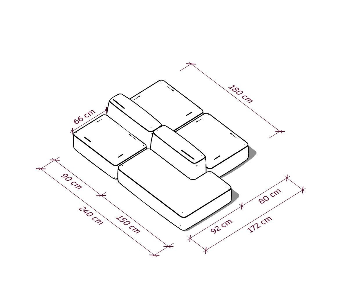 MEBELIONER Диван DUO модули CBNN размер 240х172х75
