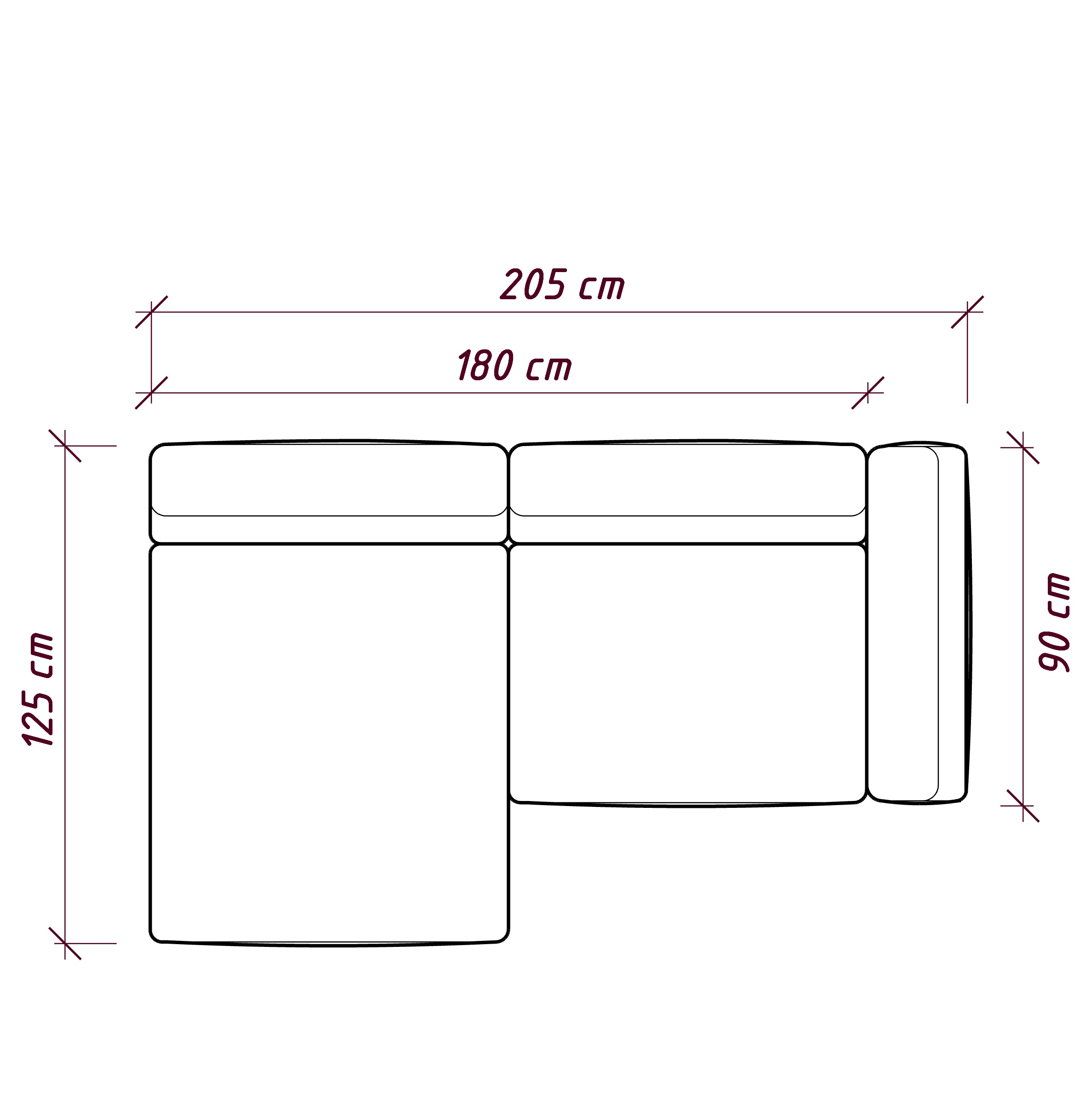MEBELIONER Диван DUO модули VCG размер 205х125х72