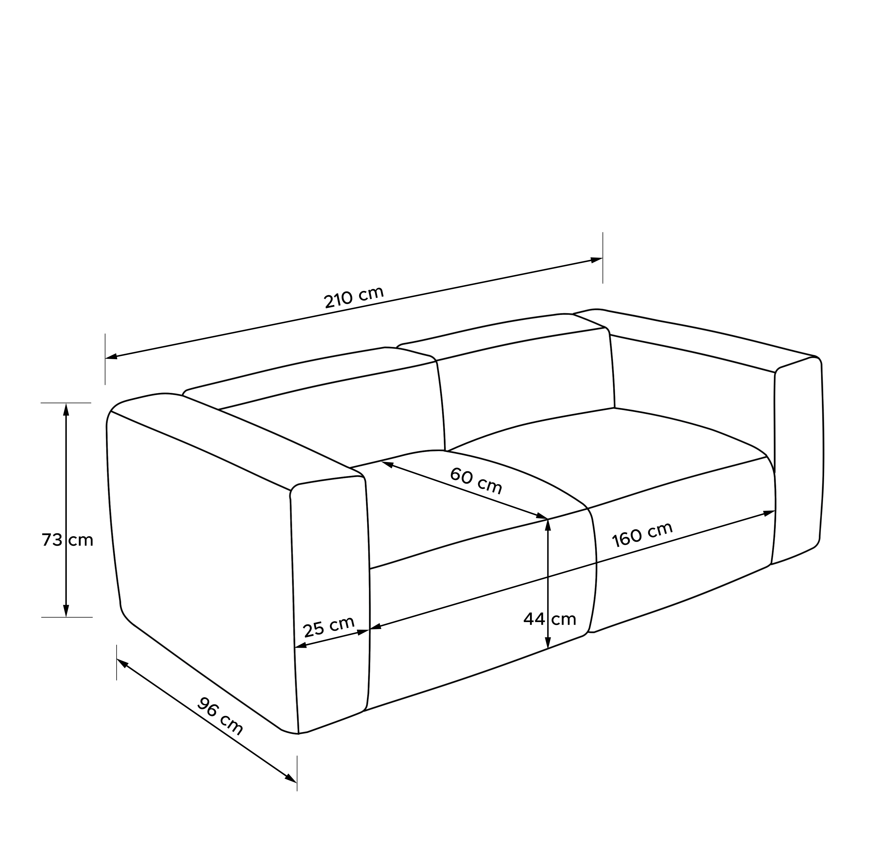 Диван ALBA размер 210х96х72 нераскладной серый