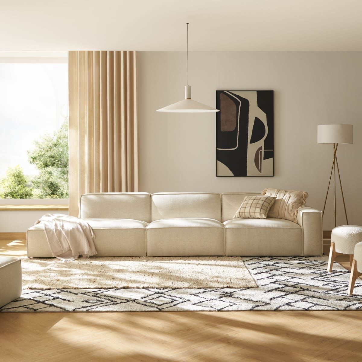 MEBELIONER Диван FORTIS R 322х88х74 с пуфом нераскладной