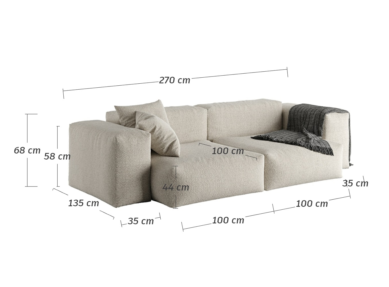 MEBELIONER Диван NEO размер 270х100х72