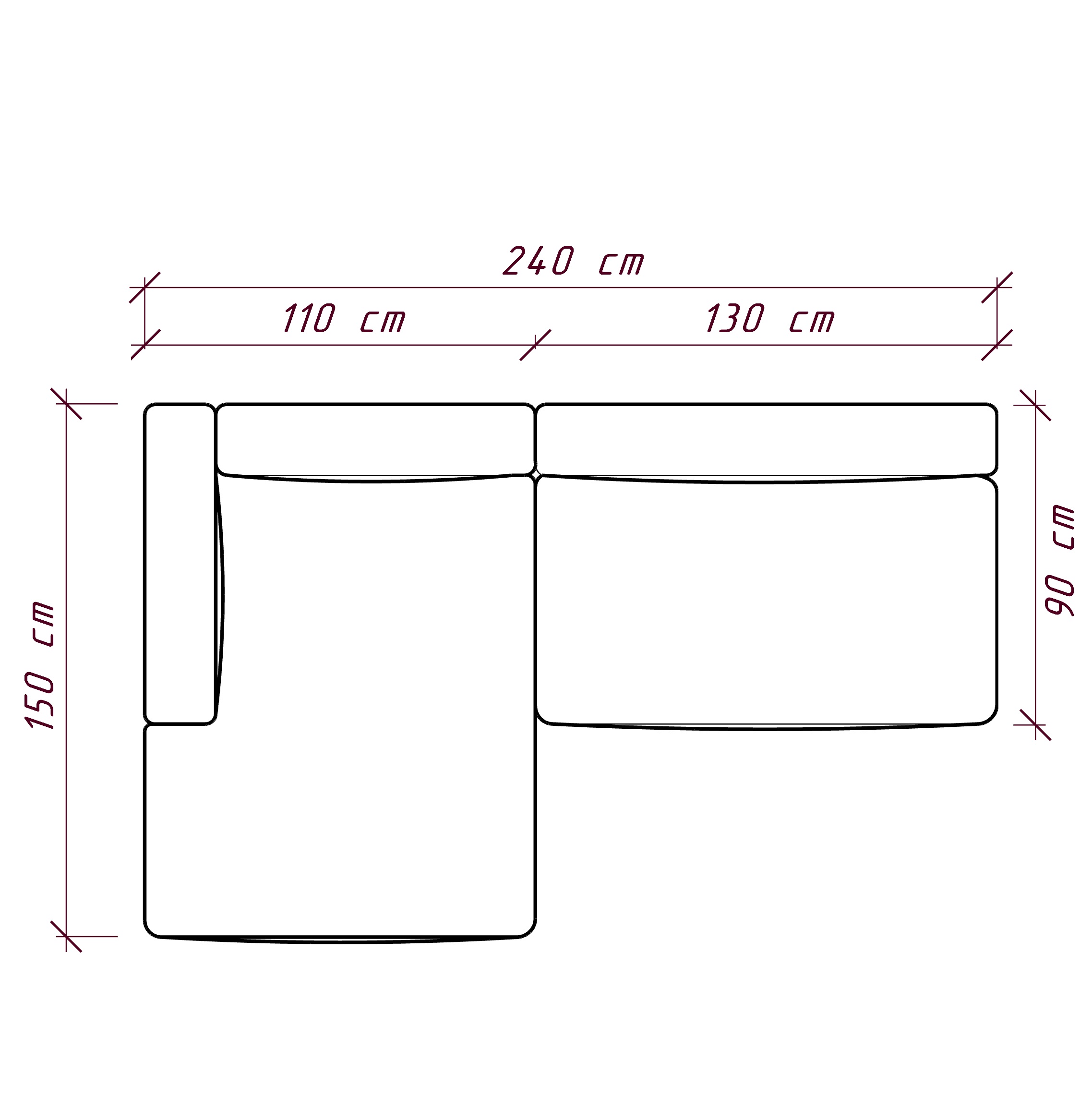 MEBELIONER Диван ONE модули R 240 размер 240х150х76