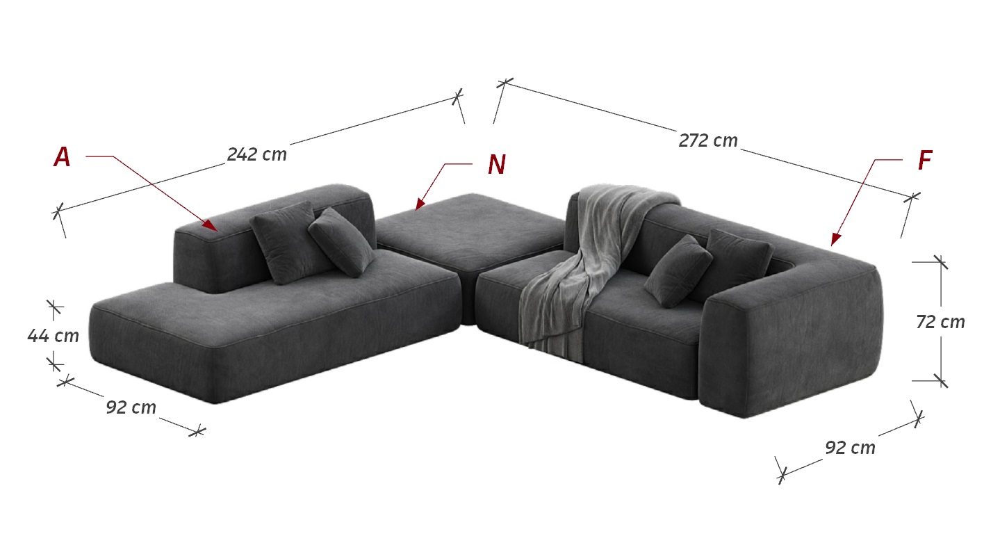 MEBELIONER Диван DUO модули ANL размер 272х242х72