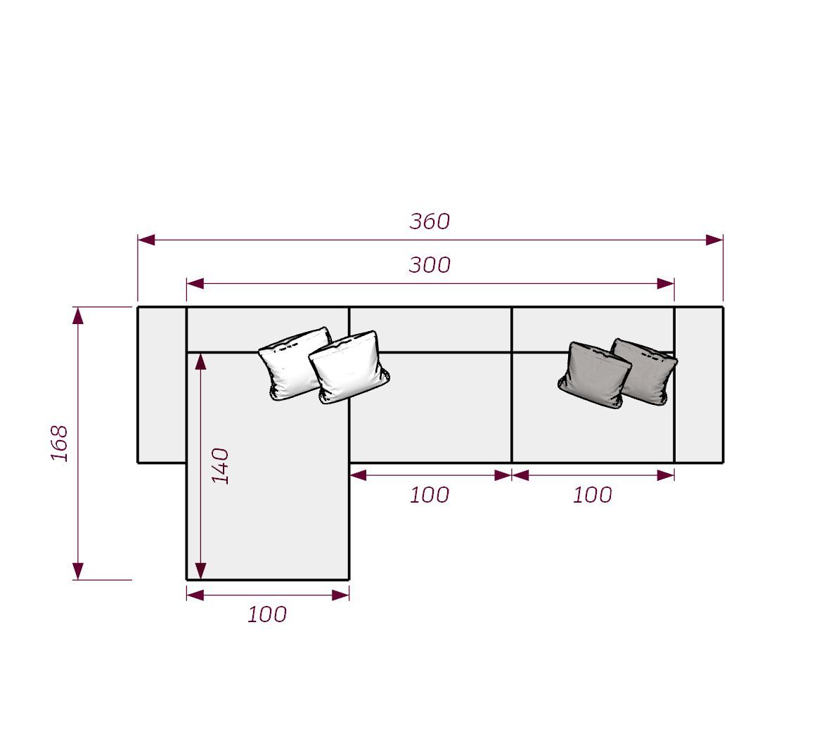 MEBELIONER Диван NEO hit размер 360х168х72
