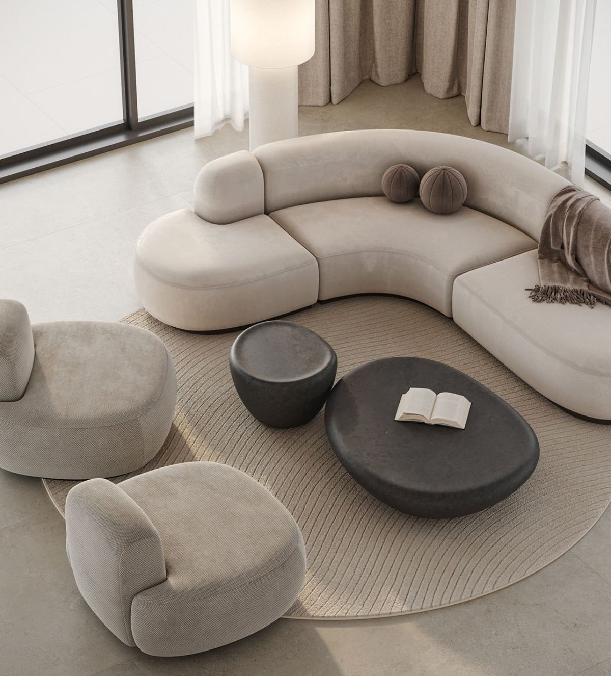 Диван LEMA round размер 300х257х75 бежевого цвета