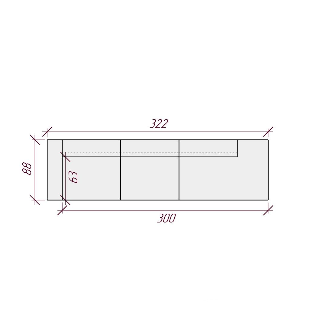 MEBELIONER Диван FORTIS R 322х88х74 нераскладной