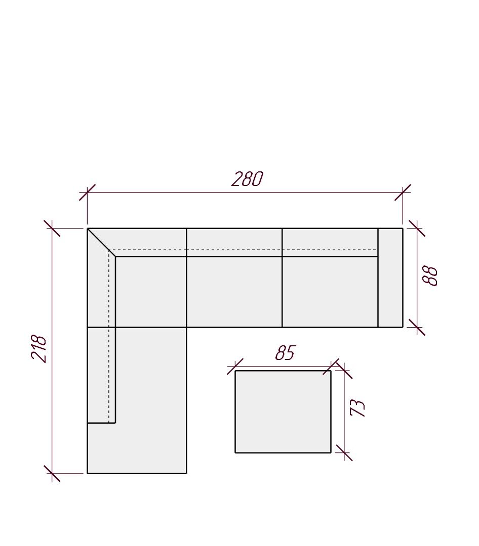 MEBELIONER Диван FORTIS L 280х218х74 угловой нераскладной