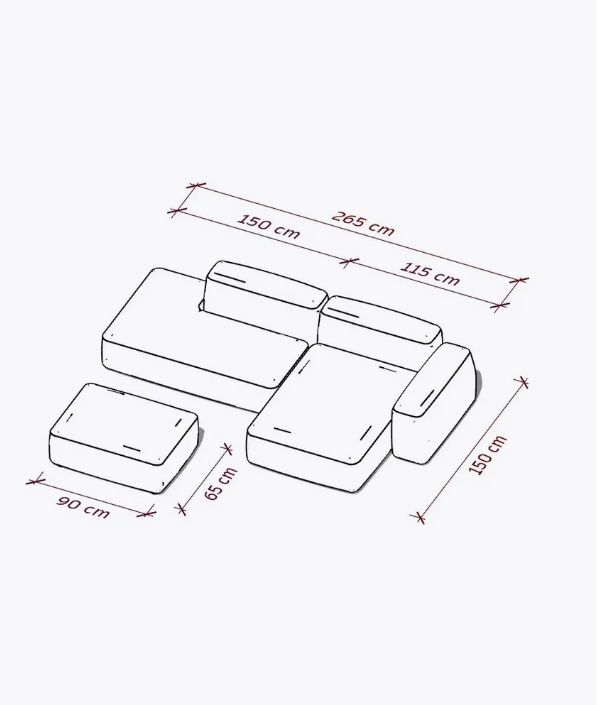 MEBELIONER Диван DUO модули ADGN размер 265х150х72
