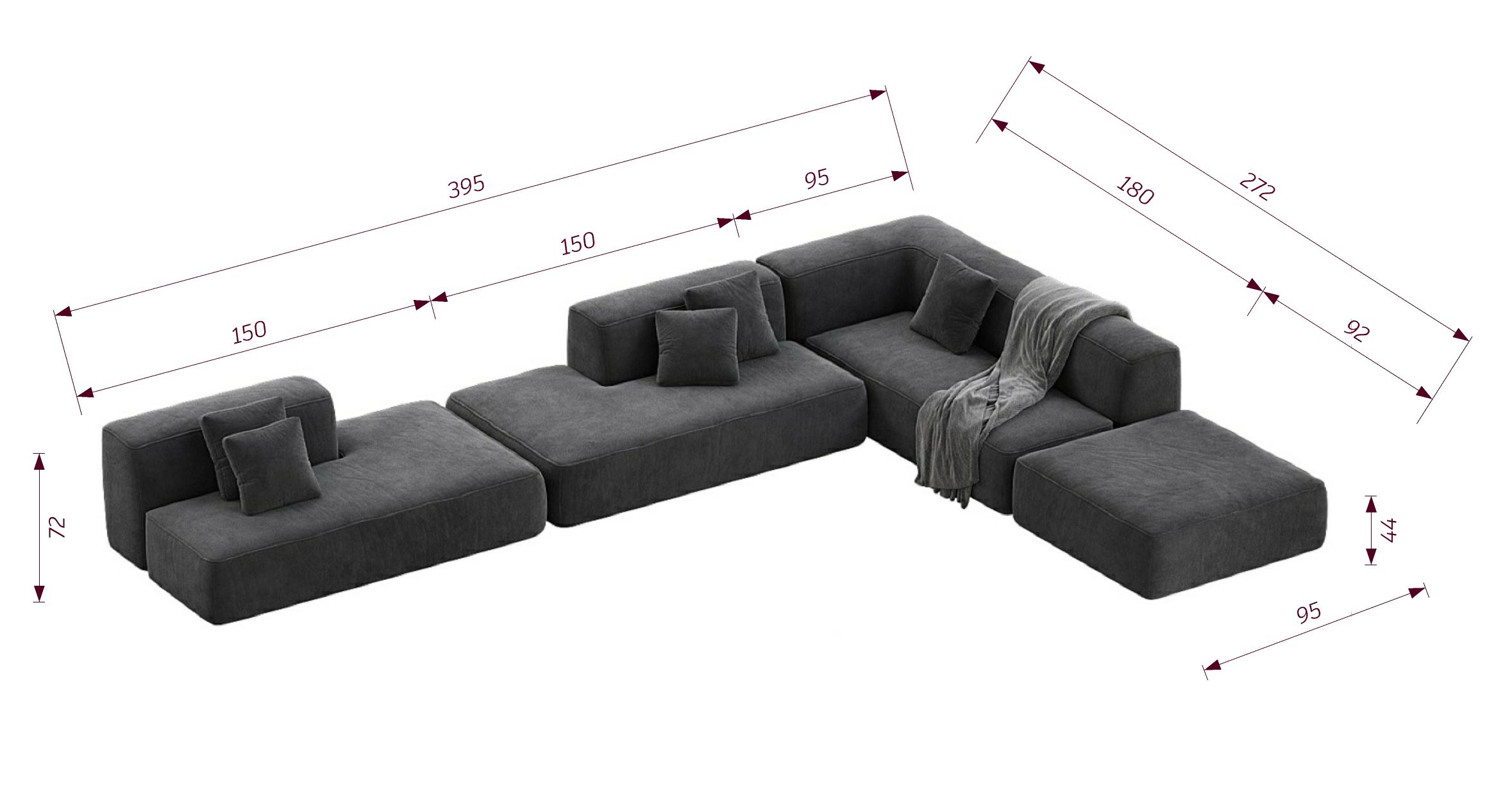 MEBELIONER Диван DUO модули ABFN размер 395х272х72