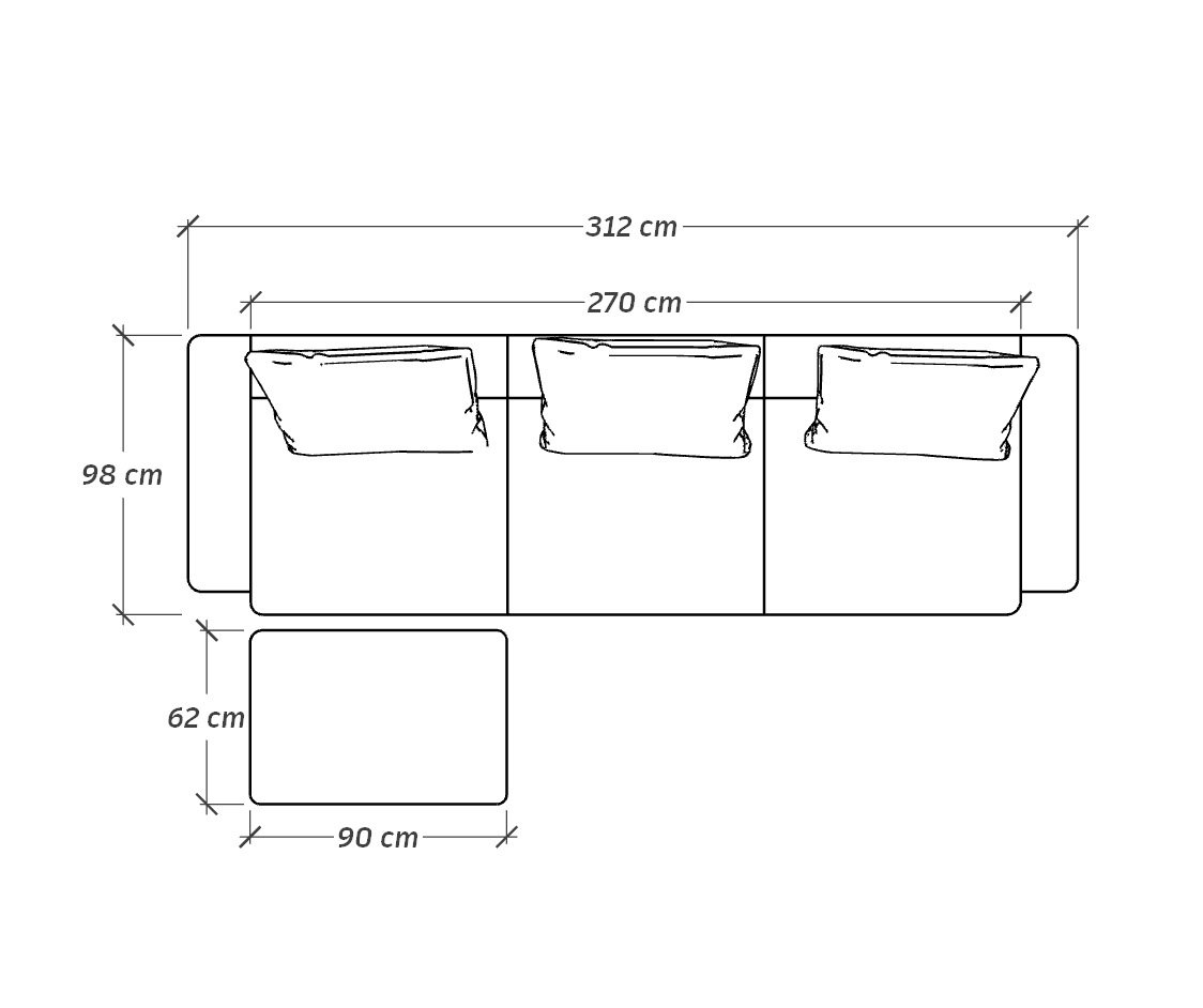 Диван Balance с пуфом 312х98х80 бежевого цвета