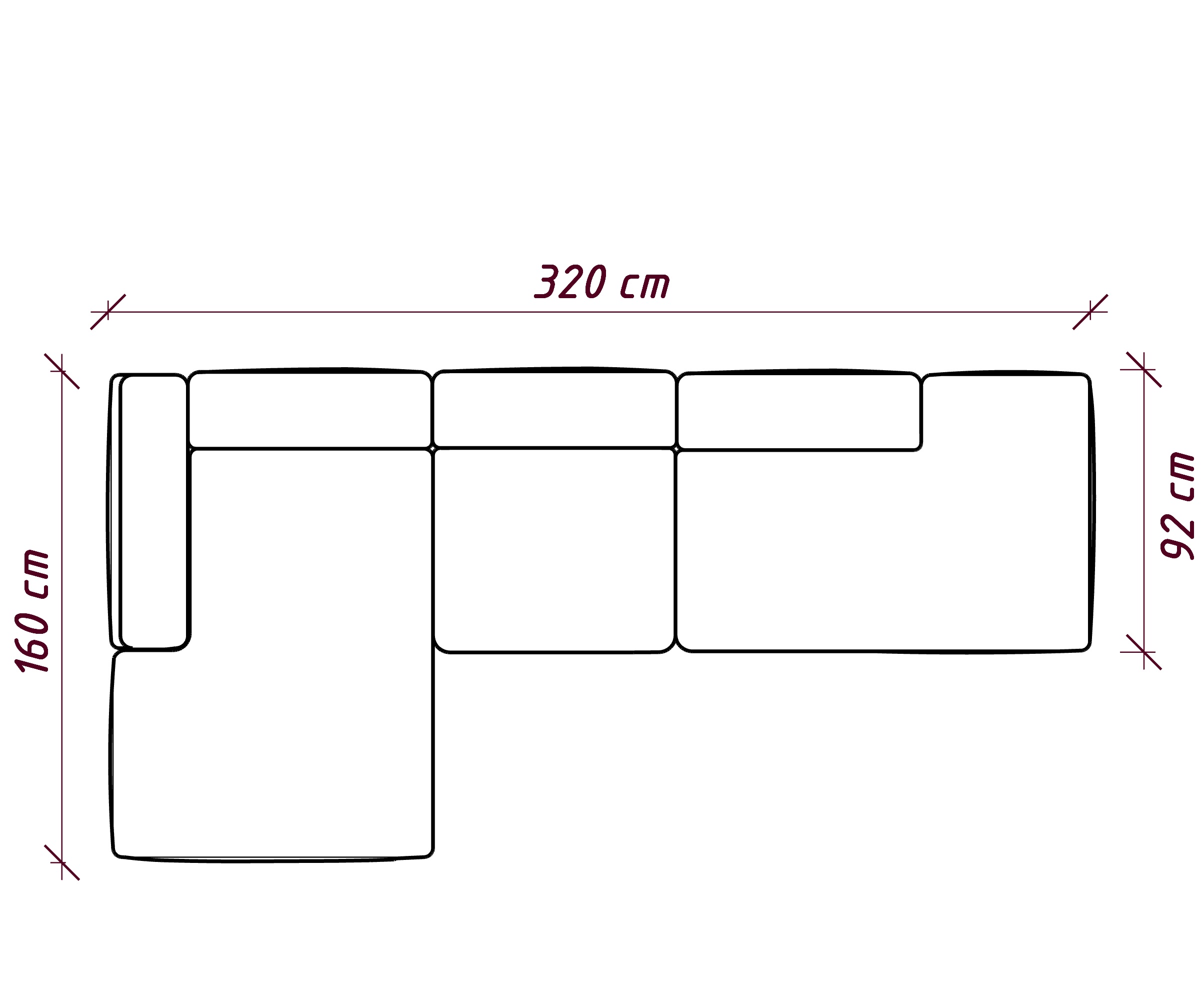 MEBELIONER Диван KLO размер R 320х160х78