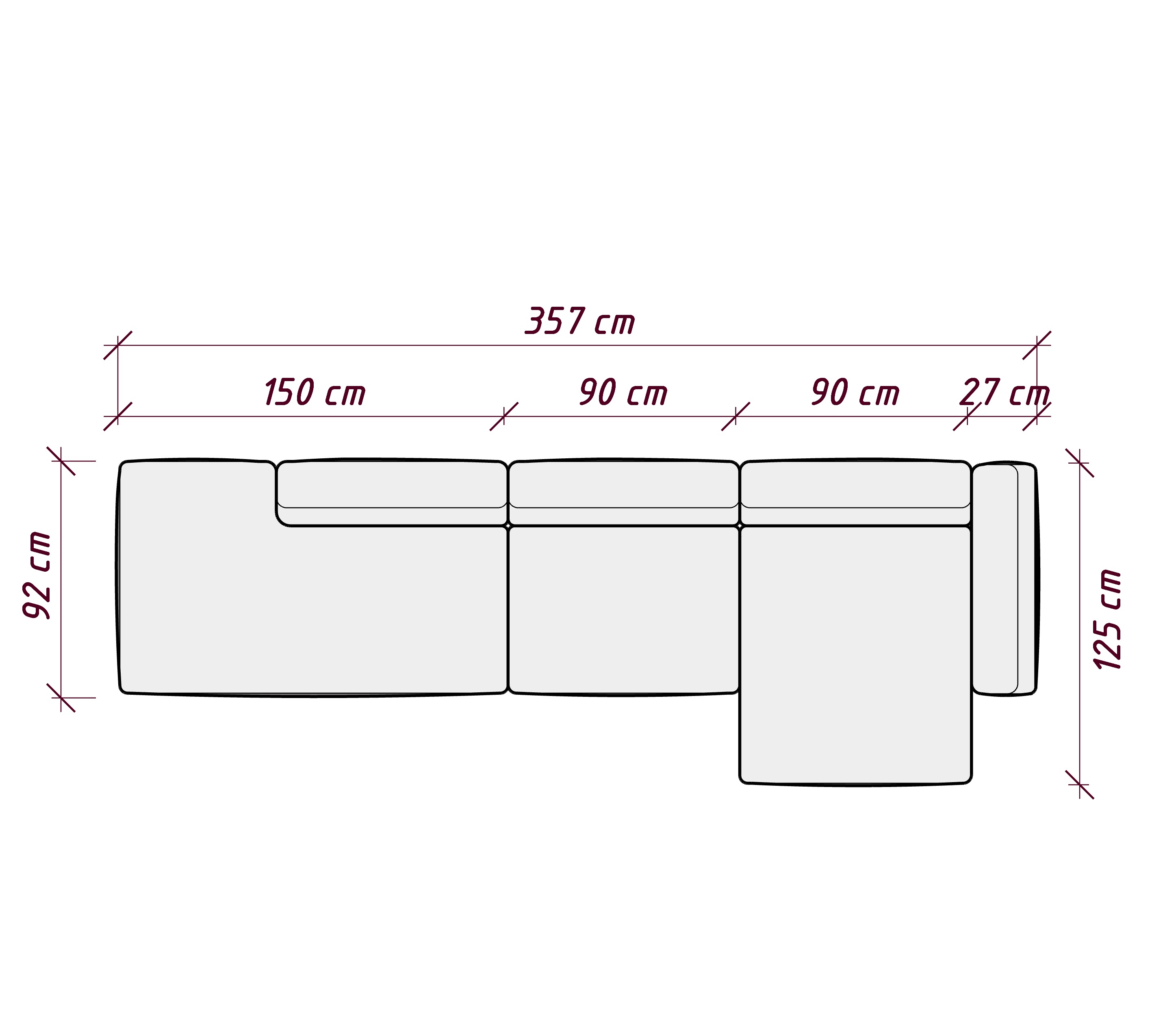 MEBELIONER Диван DUO модули GVCB размер 357х125х72