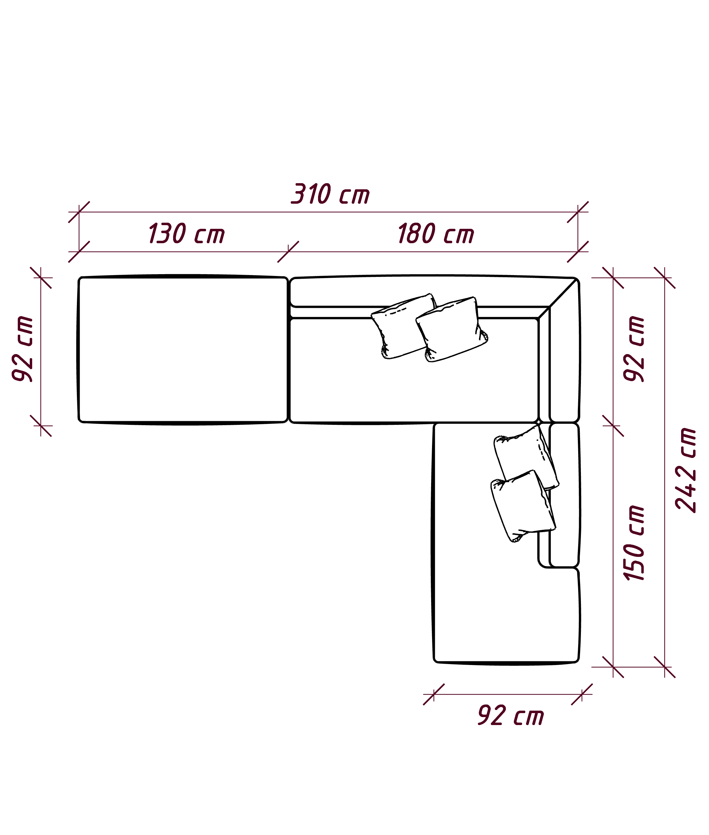 MEBELIONER Диван DUO модули NLB размер 310х240х72