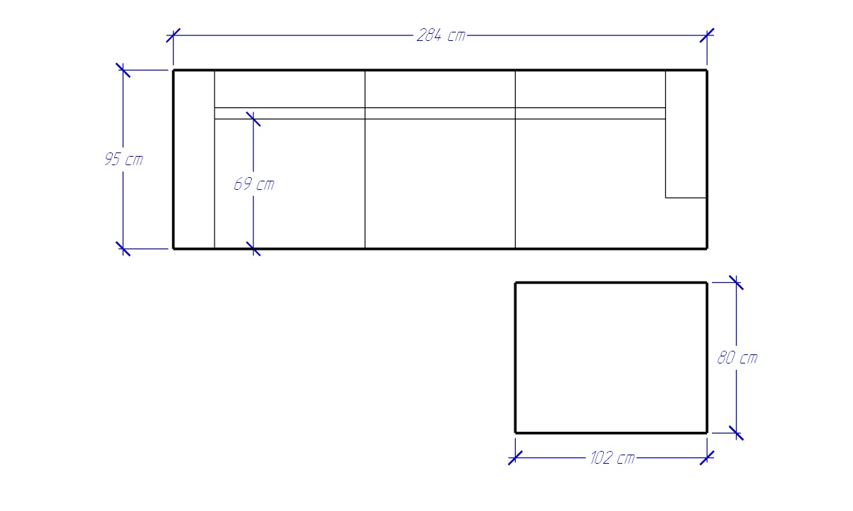 Диван KION + пуф размер 284х95х80 бежевого цвета