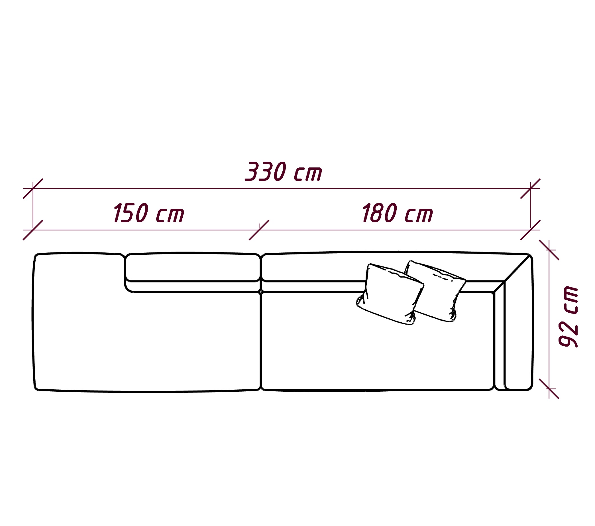 MEBELIONER Диван DUO модули LA размер 330х92х72